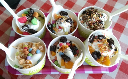 una serie de delicisos yogur helados de La Raphaela gastroneta