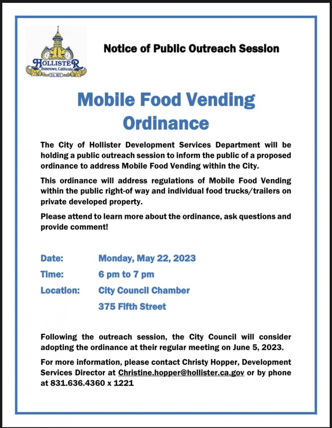 Normativa food trucks Hollister