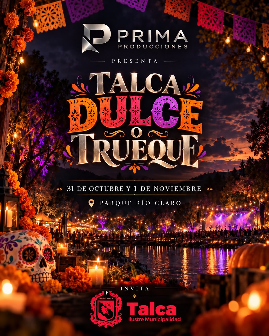 Cartel de Talca Dulce o Trueque con foodtrucks en el Parque Río Claro